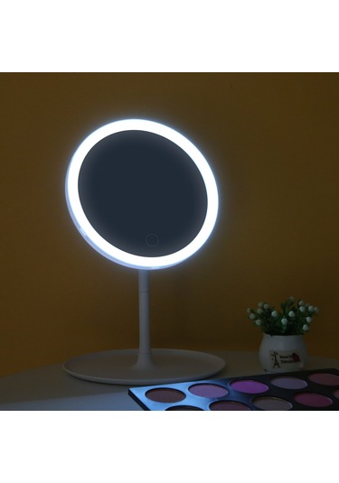 Vkemall Şarj Edilebilir Yuvarlak Makyaj Aynası L-ed Işık Ekran Anahtarı Çıkarılabilir Ta