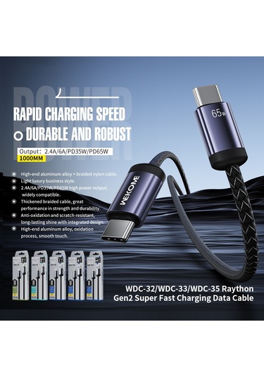 Wk Wdc-32m Raython Gen2 1m 3a Usb Micro Usb Hızlı Şarj Veri Kablosu Siyah
