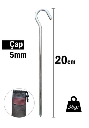 Worldcamp Çadır Tarp Kazığı 5mm 20cm Galvanizli 6 Adet Gri