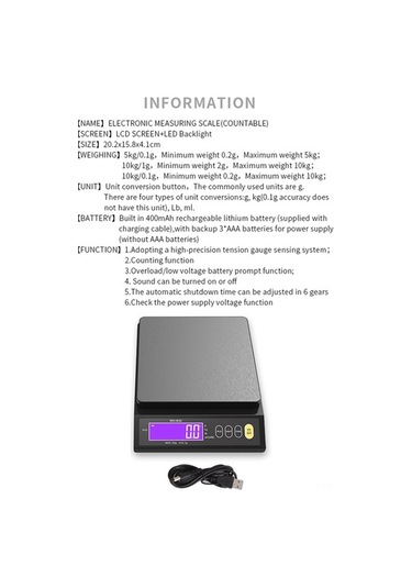 Fortunelane Ip67 Su Geçirmez Dijital Terazi - Kesin Sayma, Otomatik Kapatma, 10kg/1g, 400mah Li-pil, Siyah Abs+paslanmaz Çelik Siyah