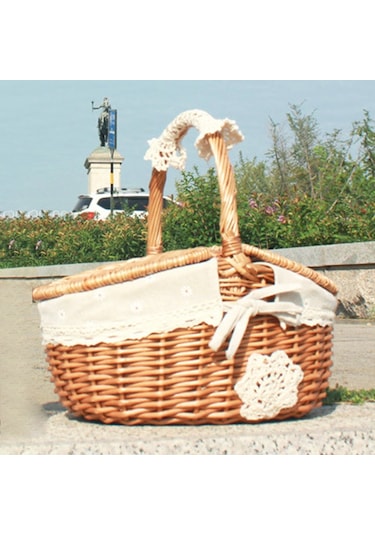 Cbtx Açık Dokuma Piknik Sepeti Pamuk Keten Kumaş Hasır Örme Battaniye Kapaklı Ev Depolama Kutusu, Boyut: S - Papatya