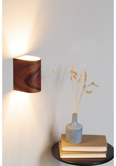 Bombe Kenar Yansıtma Tasarım Çift Yönlü Ahşap Salon Duvar Aplik Koyu Kahverengi