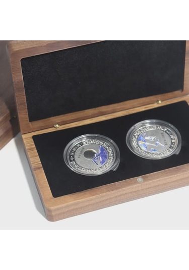 "vintage Çift Madeni Para Hatıra Madalya Saklama Kutusu - Antik Madeni Para Rozetleri İçin Siyah Ceviz Hediye Kutusu" Diğer