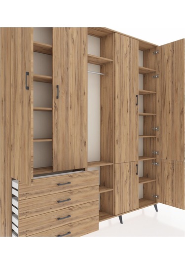 Arges Dolap 14 Raflı 4 Çekmeceli Tek Askılı 220x30x243 Çam-çam/çam Atlas Çam/atlas Çam