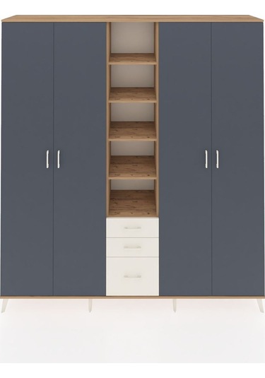 Hyperion Dolap 17 Raflı 3 Çekmeceli 4 Kapaklı 220x44x243 Çam-antrasit/aytaşı Antrasıt/aytası