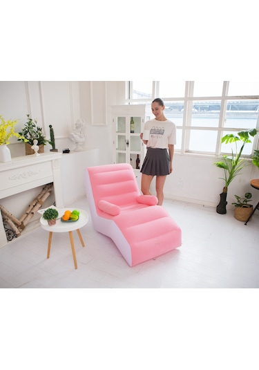 Snapbuy Şişme Tekli Koltuk, Kalın Pvc Kadife Yüzey, Katlanabilir Pembe