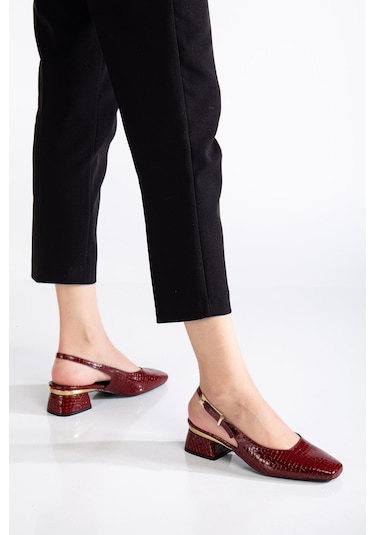 Suins Shoes Suins Christa Model Kadın Orta Topuklu Kroko Ayakkabı Bordo