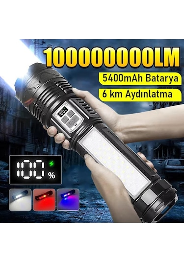 Valkyrie Şarjlı El Feneri 5400mah 30w 9 Mod Powerbank Özellikli 6km Aydınlatma Siyah