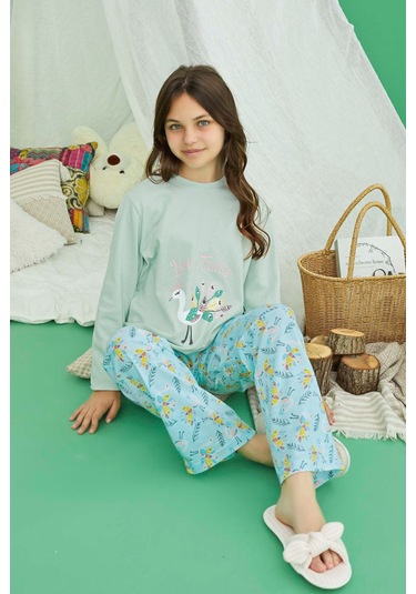 Genç Kız Aydoğan Pamuklu Pijama Takımı 240769 Mint Mint