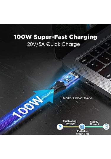 İos Uyumlu 1m Macbook Tablet Telefon Usb3.2 Gen2 4k 60hz 20gbps Pd 100w Tip-c-c Tip-c Hızlı Şarj Kablosu