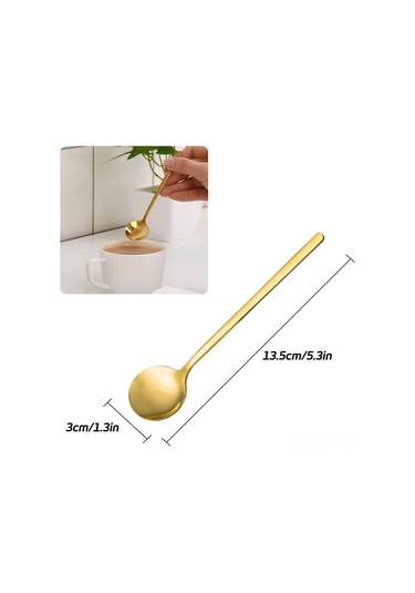 Ranyeek 8 Adet Gümüş Kaplama Paslanmaz Çelik İtalyan Kafe Kaşığı, 13.5 Cm Mini Çay Kaşığı, Kahve, Tatlı, Dondurma İçin, Yıkama Makinesine Uygun Altın