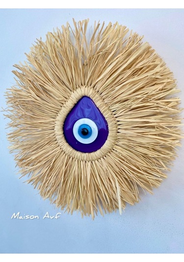 Damla Model Cam Nazar Boncuklu Rafya Duvar Süsü M080