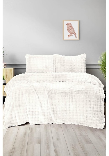 Merinos Diamond Buble Kürk Çift Kişilik Comforter Set Krem Krem