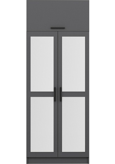 Minar Kale 2 Kapaklı 2 Aynalı Dolap Ve Yüklük Antrasit 255cm Antrasit