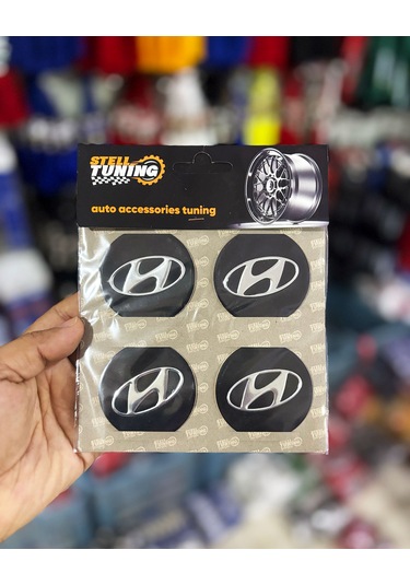Universal Araç Uyumlu, Hyndai Jant Göbeği Arması, Sticker 4'lü Set 60mm Gümüş