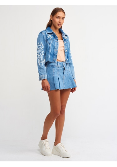 Dilvin Kabartma İşlemeli Kot Mont Mont