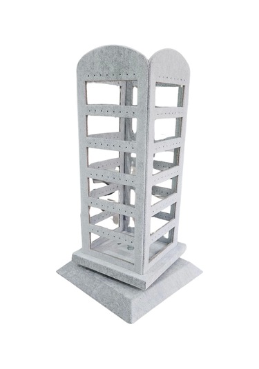 96 Lı 360 Döner Küpelik Standı Süet Gri 18 X35 Cm Çok Renkli