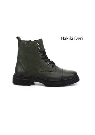 Gönderi R Haki Floter Gön Hakiki Deri Fermuarlı Bağcıklı Erkek Postal Bot 81501 Haki