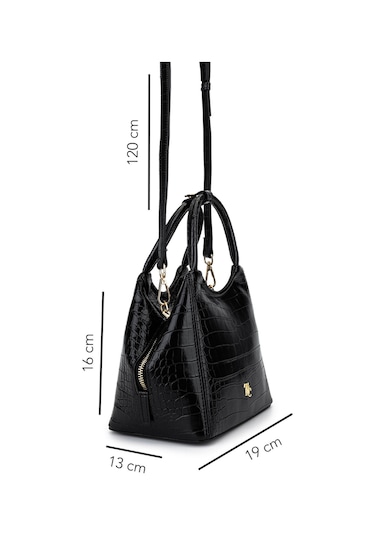 Tamer Tanca Kadın Suni Deri Siyah Kroko Kol Çantası 1003 2031 Bn Cnt Sk25-26 Sıyah Kroko Siyah