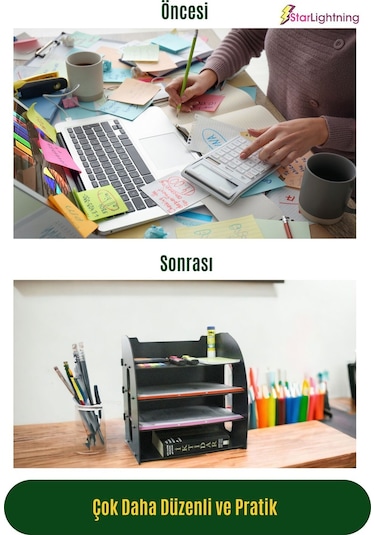 Masa Düzenleyici Organizer Evrak Rafı Masaüstü Organizer Model 6 - Siyah