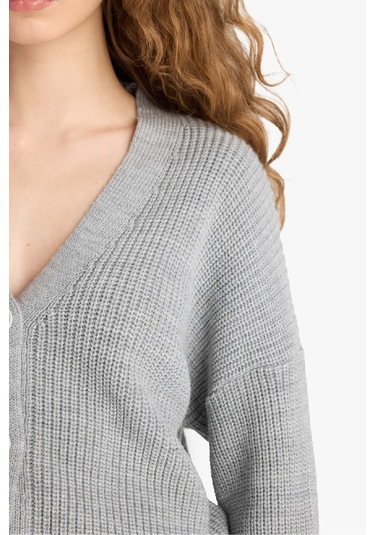 Defacto Regular Fit V Yaka Düğmeli Triko Hırka U2052az25wngr76 Gri