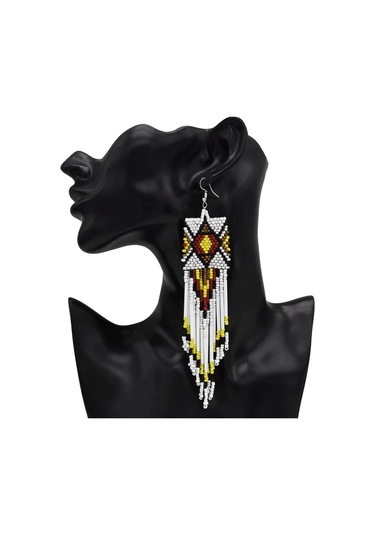 Bohem Reçine Klu Klu Püskül Damla Damla Dangly Küpeler Kadınlar Için Etnik Beyaz Beyaz