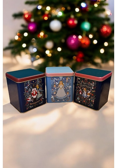 Evle Tales Desenli 12x12x13 Cm Metal Dekoratif Kutu