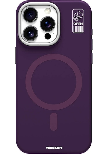 İphone 14 Pro Kılıf Magsafe Şarj Özellikli Kamera Standlı Silikon Youngkit Bitty Cream Kapak Mor