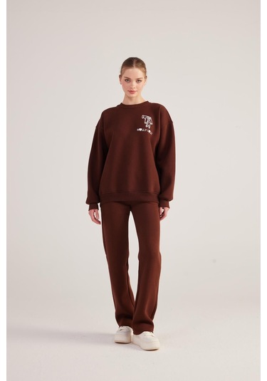 Holly Lolly Oversize Kesim Unisex Gaslighting Sweatshirt Kahve