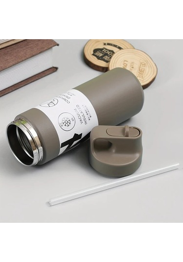 Besthome1 1 Adet Active Tumbler 550ml 19 35oz Paslanmaz Çelik Vakumlu Termos Seyahat Bardağı Pipetli Ve Saplı Siyah