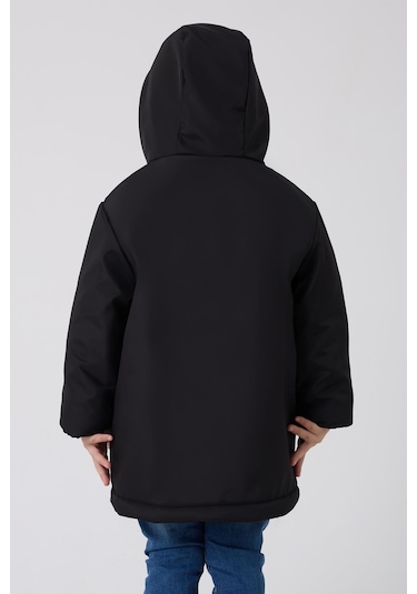 Erkek Çocuk Kürklü Su Ve Rüzgar Geçirmez Kapüşonlu 3 Kışlık Mont & Kaban & Parka Siyah