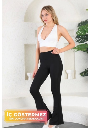 Enenstyle Fashıon Boutıque Yeni Sezon Konfor Modeli Yüksek Bel Toparlayıcı Şık Ispanyol Paça Dalgıç Kumaş Rahat Şık Günlük Tayt SiYAH