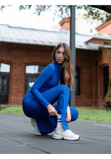 Saks Mavi Yırtmaçlı İspanyol Paça Spor Tayt