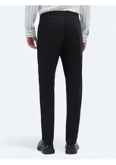 Kip Siyah Dokuma Carrot Fit Casual Pamuk Karışımlı Pantolon Siyah