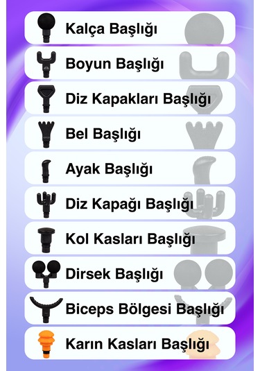 Thomax Masaj Tabancası 10 Başlıklı Profesyonel Masaj Aleti Gümüş