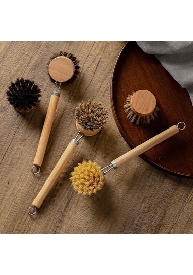 Yunboo Uzun Saplı Değiştirilebilir Tencere Fırçası - Doğal At Kılı Ve Kenevir Tüyle Ev Temizliği Aracı