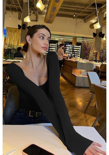 Madmext Siyah Kayık Yaka Kadın Body Mg1840-siyah Siyah