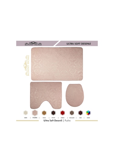 Bonny Home 3Lü Pudra Ultrasoft Desenli Klozet Takımı Paspas Seti Pudra