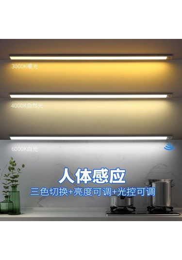 Youtek 40cm Alüminyum Gövde Led Işık Şeridi - Kişi Algılama, Üç Renk Ayarlı, Şarj Edilebilir, Dolap/şapka Dolabı İçin Siyah Siyah