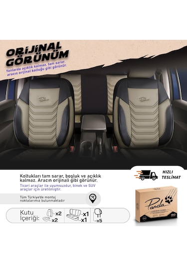 Panda Florida Serisi Pike Kumaş Oto Koltuk Kılıfı Bej - Siyah