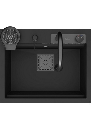 Real Stone Angel Granit Akıllı Eviye Seti Siyah 60 x 49 CM Siyah