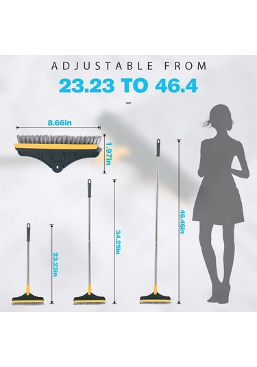 Neevoyu 3'ü 1 Arada Pp Zemin Fırçası - Sert Tüylerli + Silme Ucu İle Duvar, Duş, Mutfak Tekerlekli Temizlik Aracı Yeşil