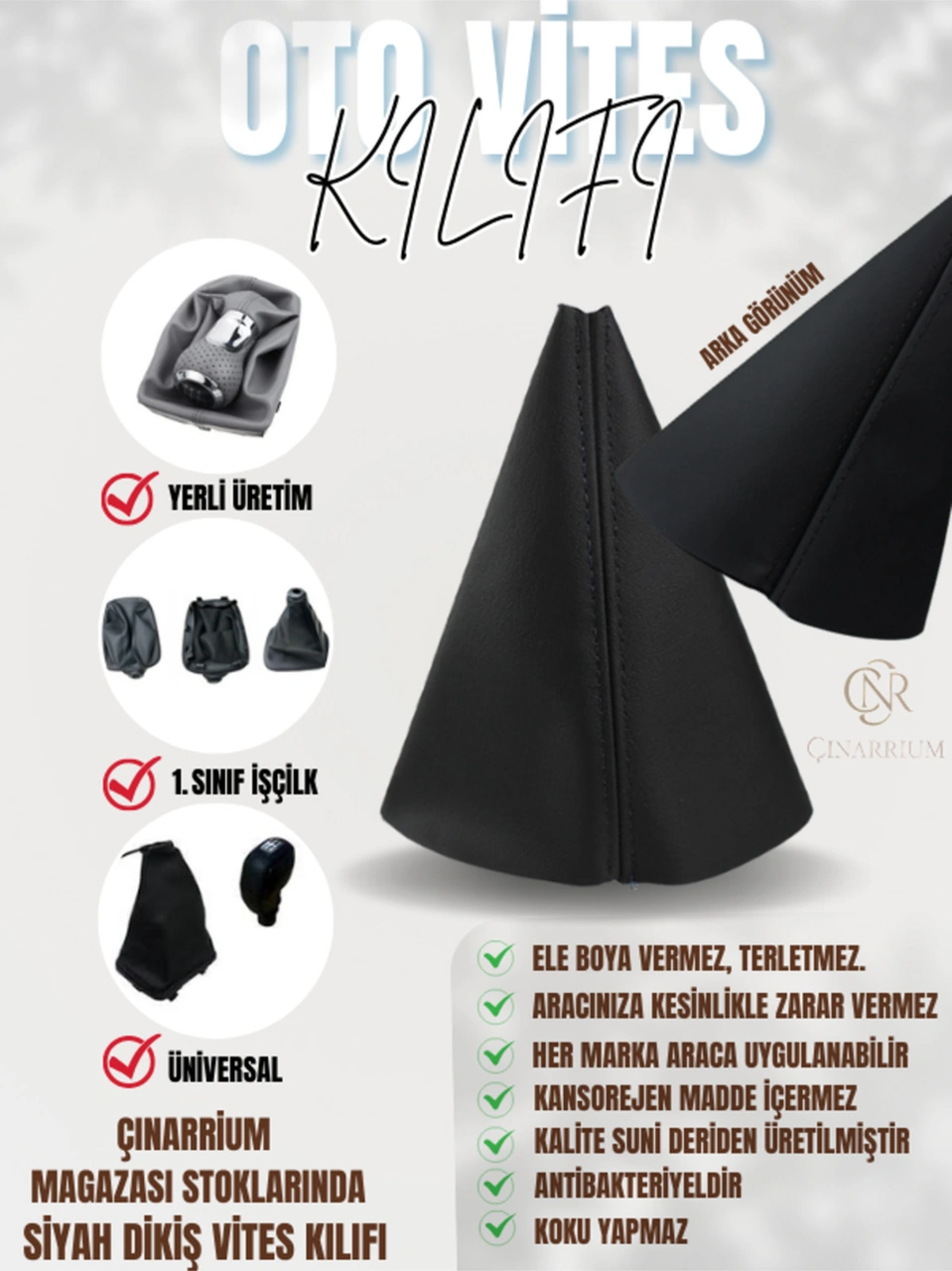 Dacia Logan Siyah Deri Prime Tasarım Siyah Spor Dikiş Vites Körüğü