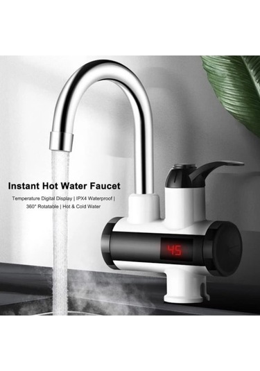 Tcherchi 3000w Elektrikli Led Dijital Sıcak Su Isıtıcılı Musluk Siyah Siyah Siyah