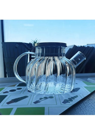 Çelik Kapaklı Borosilikat Dilimli Model Süzgeçli Cam Demlik Bitki Çayları 1000 Ml Royaleks-cm-2001 Asorti