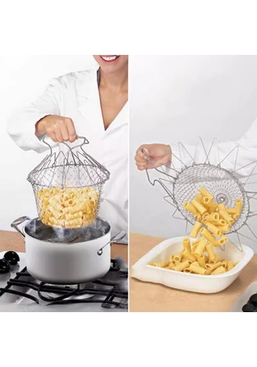 Youtek Mavi Çelik Katlanabilir Fritöz Sepeti - Çift Fonksiyonlu Mutfak Çekmecesi, Genişleyen Tasarım, Dayanıklı, 125 Gr Opp Paket Diğer