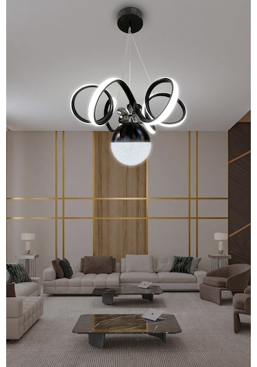 Kıvrım Tek Top Modern Oturma Ledli Avize - - Kumandalı / Krom Krom