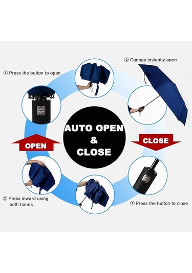 Springsun Otomatik Açılır Katlanır Büyük Şemsiye - 62 Inç Çift Katlı Uv Koruma 110 Karakter