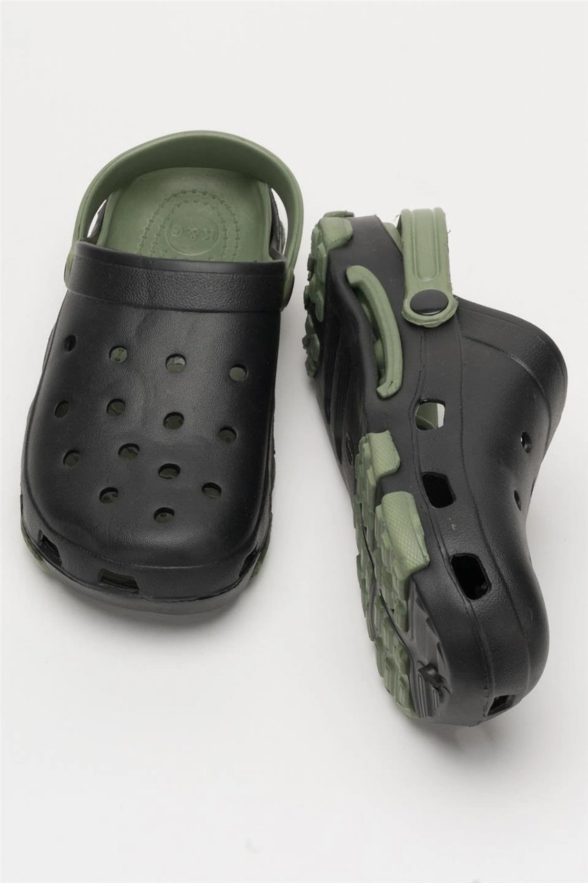 Unisex Çift Tabanlı Ortopedik Hemşire Doktor Aşçı Laboratuvar Deniz Havuz Terliği Sandalet Siyah - Yeşil Siyah - Yeşil