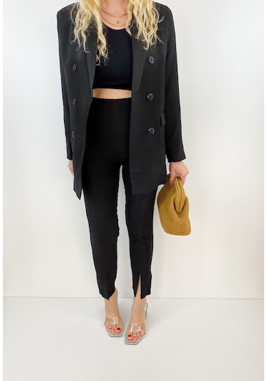 Modaonna Kadın Siyah Oversize Blazer Ceket Siyah